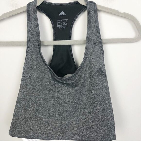 ADIDAS | Climalite Gray Sports Bra White Elastic Back Strap Women’s Size Large - Picture 1 of 7